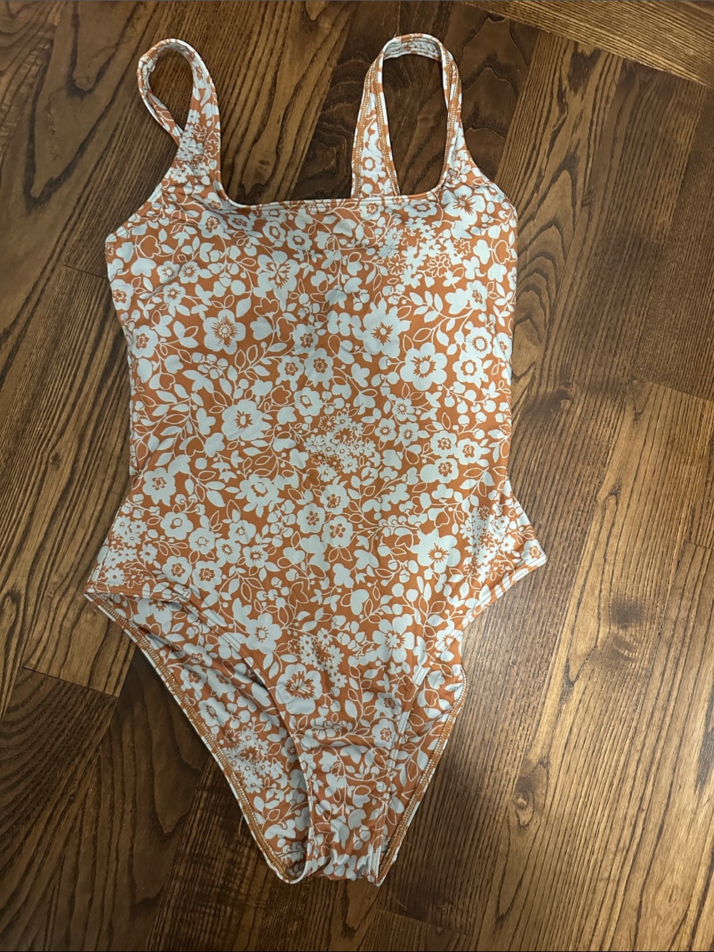 Everlane Brown and Blue Floral One-Piece Swimsuit